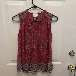 Knox Rose Sleeveless Red and Black Blouse